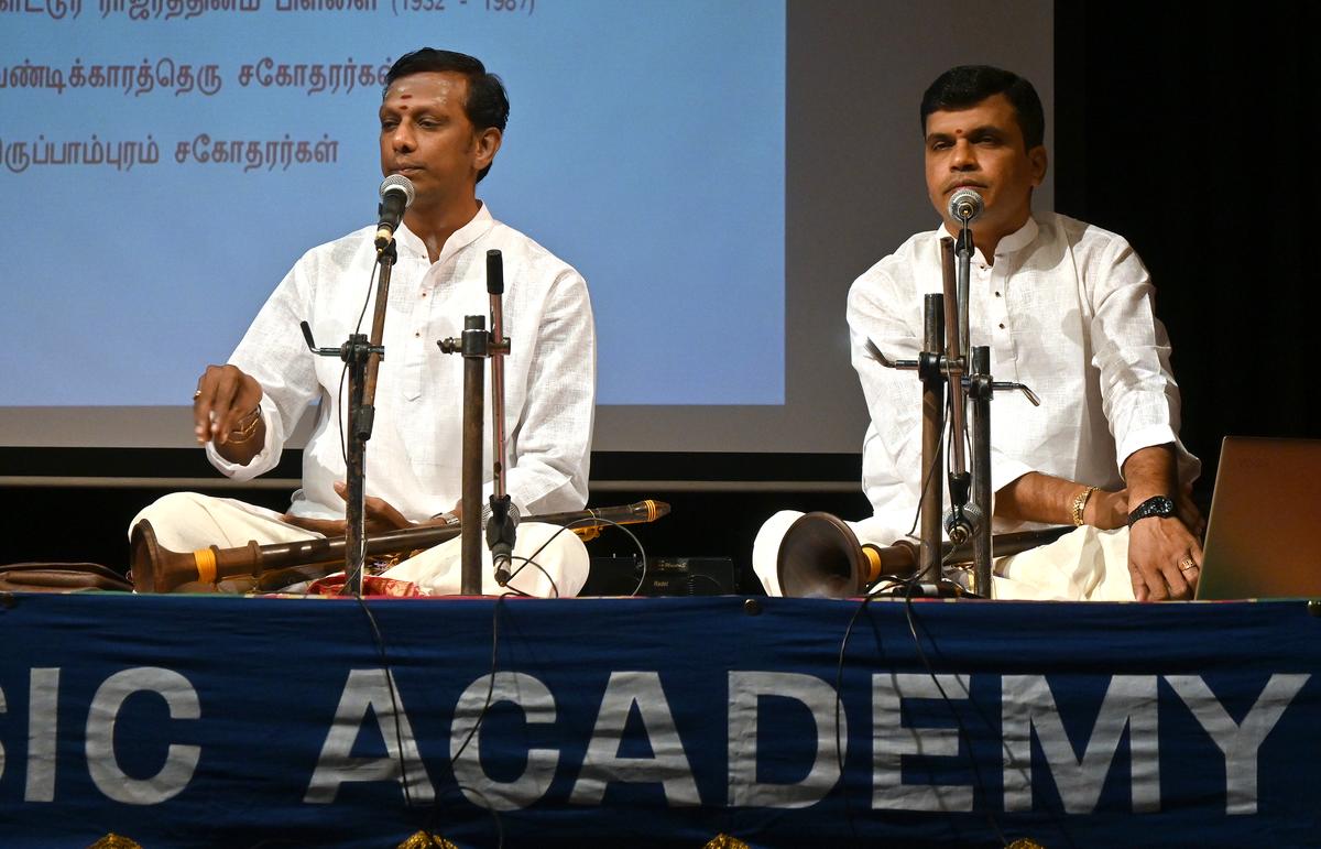  A. Vijay Karthikeyan and V. Prakash Ilayaraja explained the nuances of the nagaswaram bani